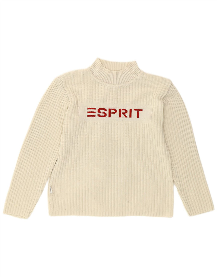 Esprit Damen-Pullover mit Rollkragen, Grafik, UK 14, mittelweiß, Baumwolle