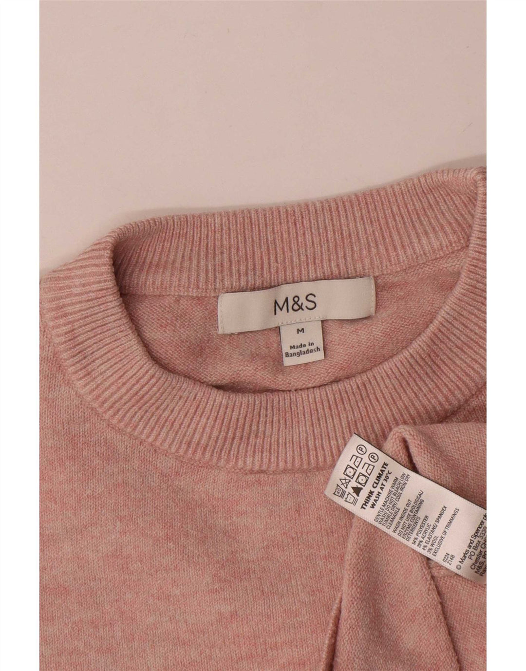 Marks & Spencer Damen-Pullover mit Rundhalsausschnitt, UK 14, Mittelrosa, Polyester