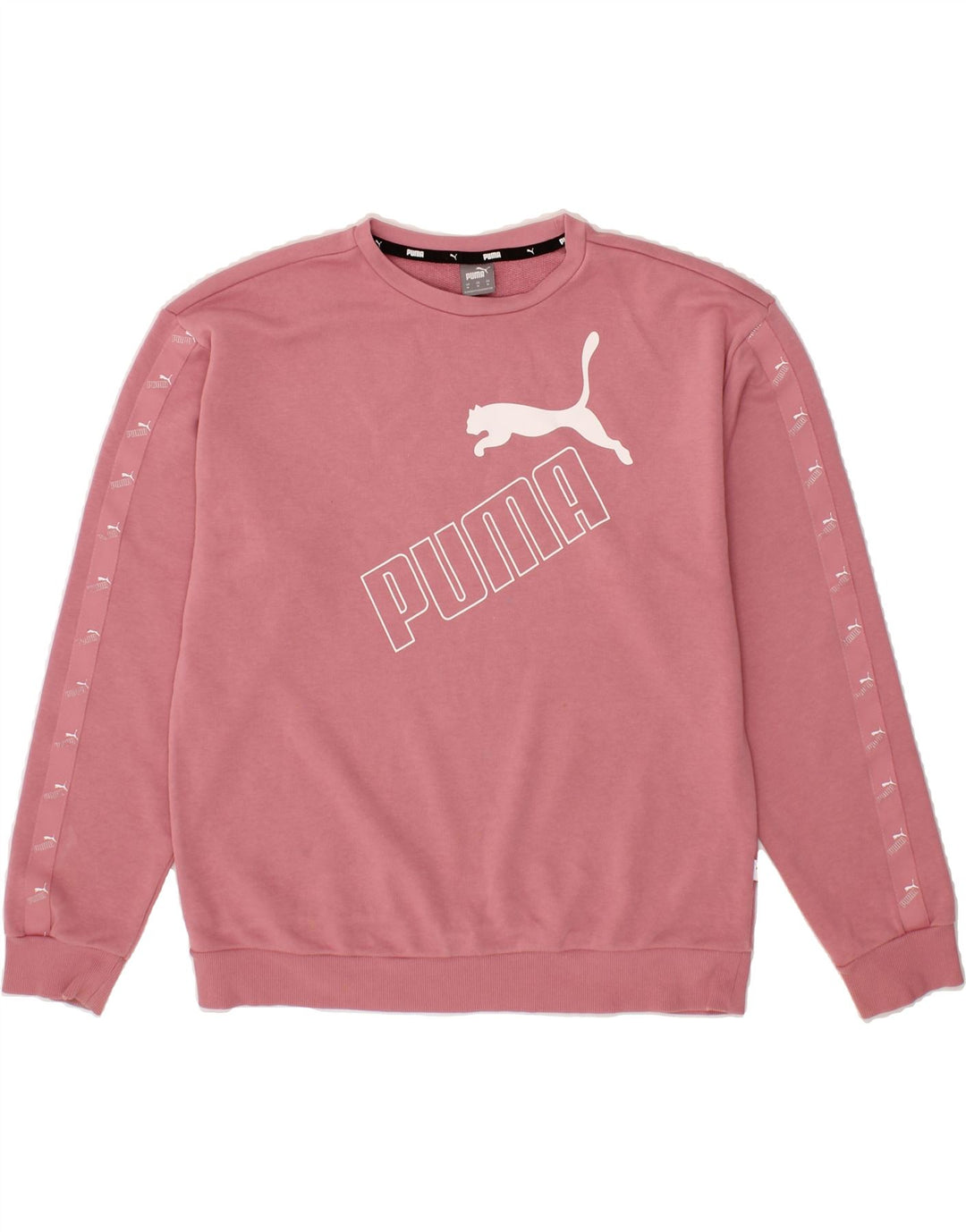 PUMA Womens Graphic Sweatshirt Jumper UK 14 Medium Pink Cotton Vintage Puma and Second-Hand Puma from Messina Hembry 