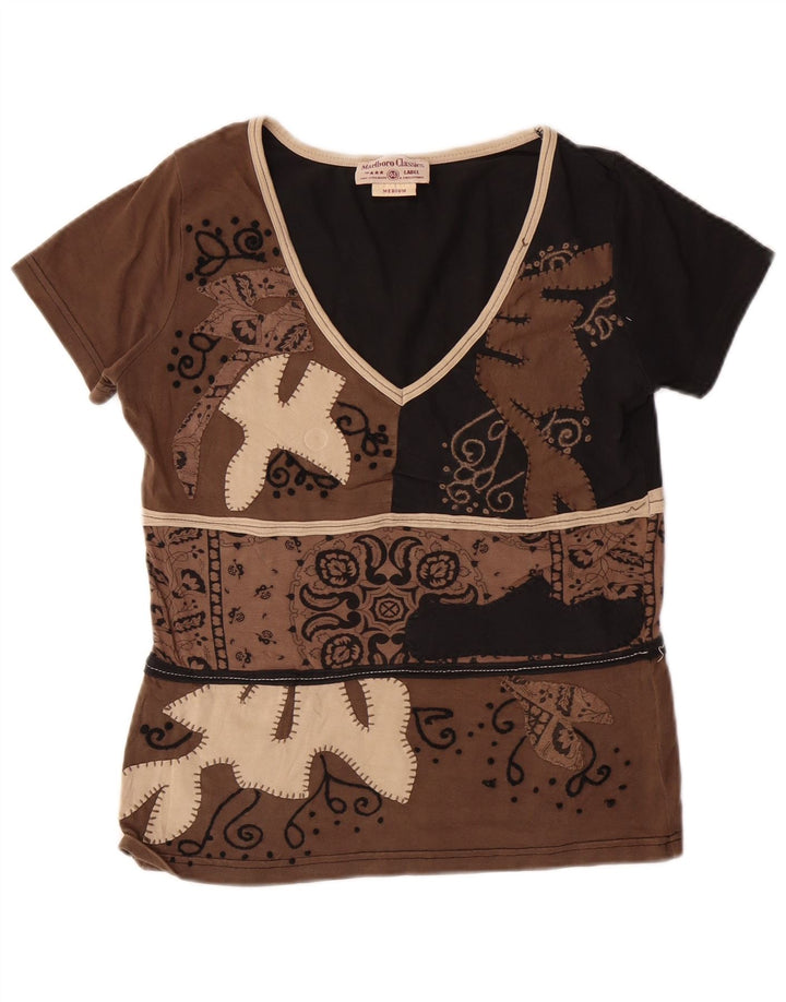 MARLBORO CLASSICS Damen T-Shirt Top UK 12 Mittelbraune Paisley-Baumwolle