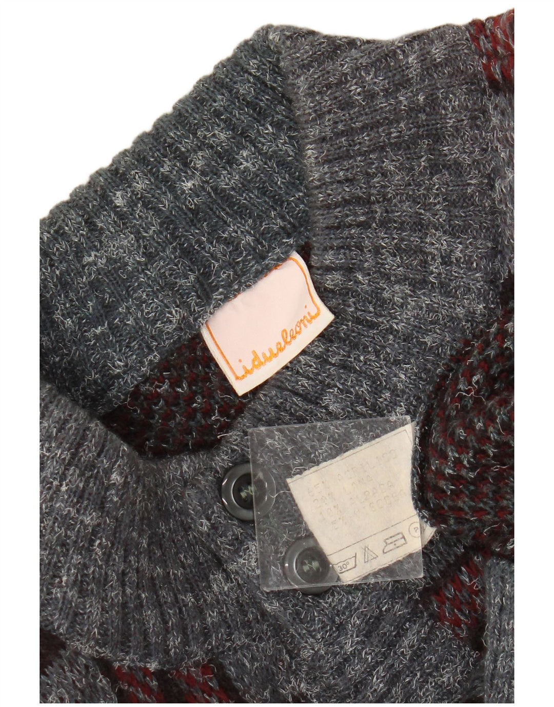 Vintage Herren Cardigan Pullover Mittelgrau Kariertes Acryl