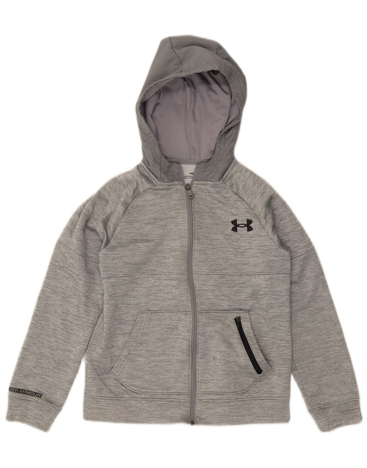 UNDER ARMOUR Boys Zip Hoodie Sweater 9-10 Years Medium  Grey Colourblock
