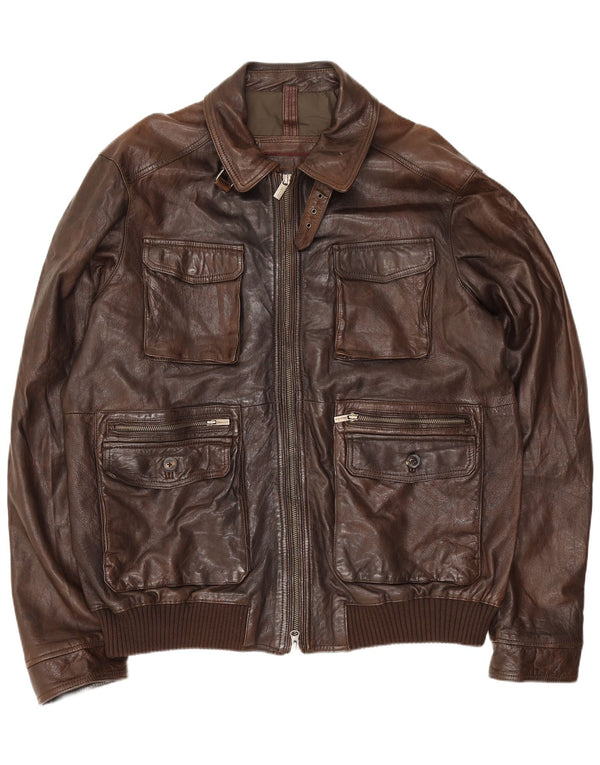 Massimo Dutti Herren Leder-Utility-Jacke UK 44 2XL Braun