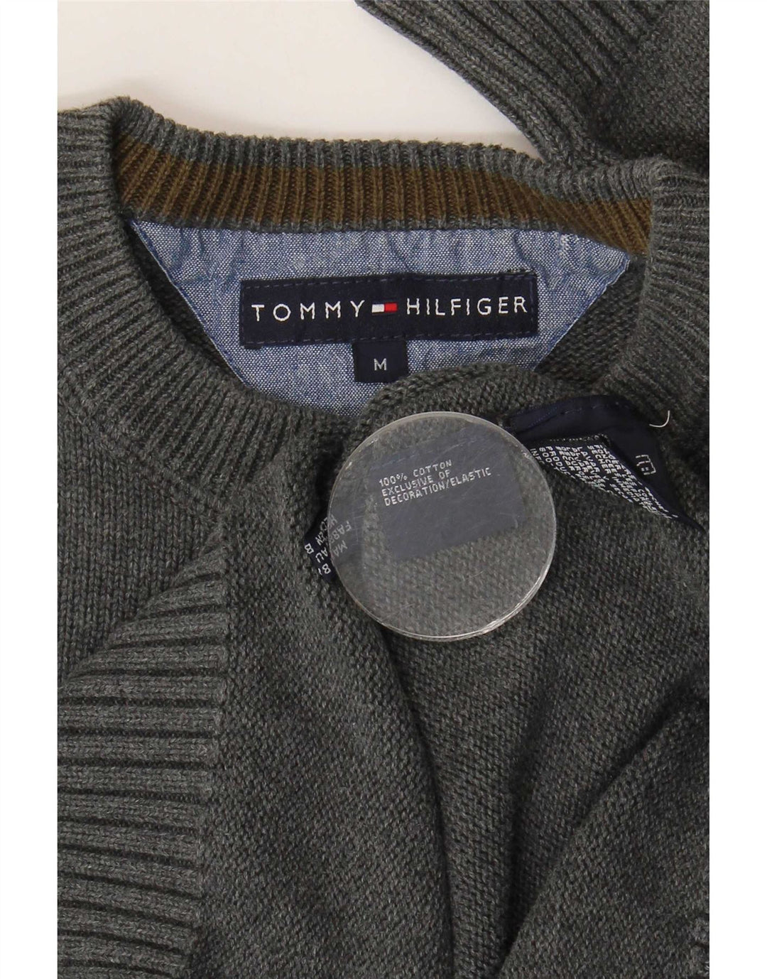 Tommy Hilfiger Herren-Pullover mit Rundhalsausschnitt, mittelgraue Baumwolle