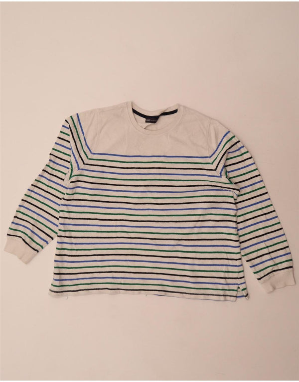 Marks & Spencer Damen Top Langarm UK 18 XL weiß gestreift aus Baumwolle