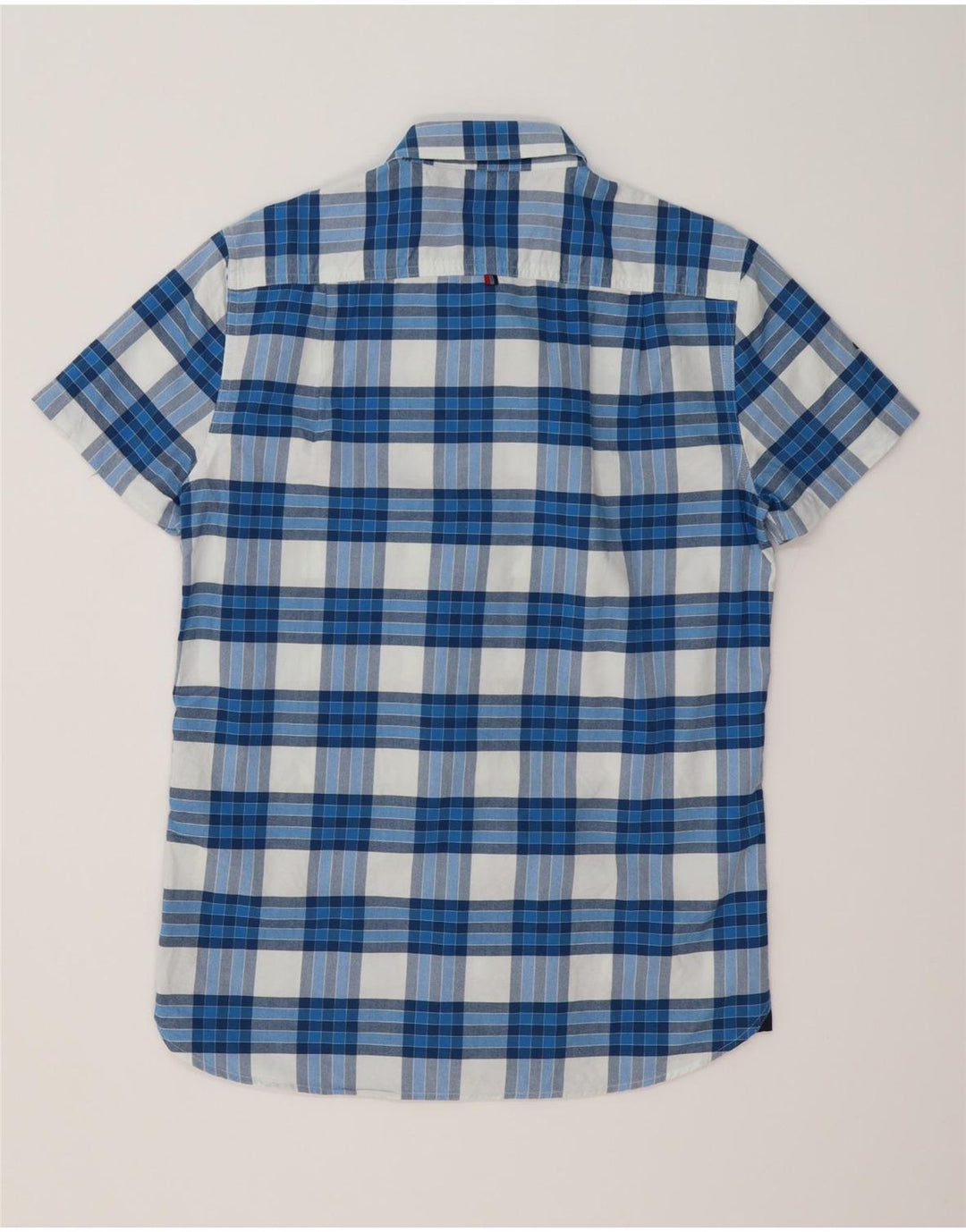 Superdry Herren-Kurzarmhemd aus mittelblau karierter Baumwolle