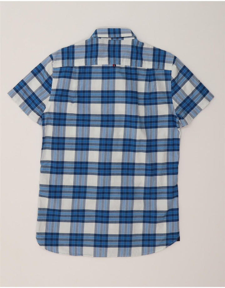 Superdry Herren-Kurzarmhemd aus mittelblau karierter Baumwolle