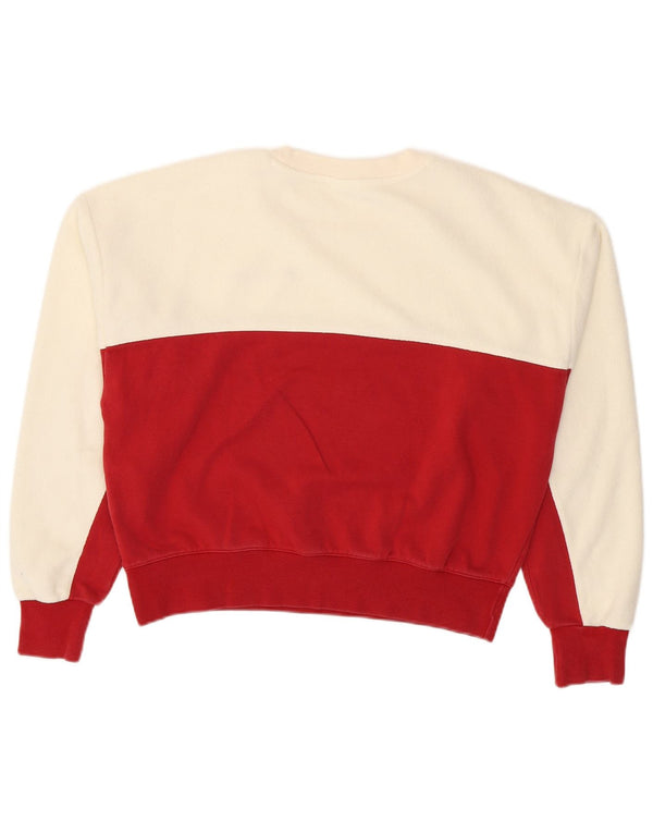 Champion Damen Crop Sweatshirt Pullover UK 16 Large Off White Colourblock