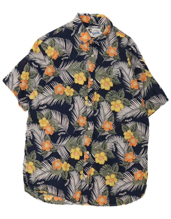 Jack & Jones Herren-Kurzarmhemd, groß, marineblau, geblümt, hawaiianische Baumwolle