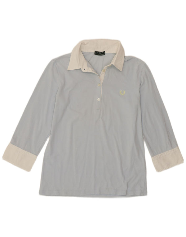 Fred Perry Damen-Poloshirt mit 3/4-Ärmeln, UK 14, Größe L, Blau, Colourblock-Baumwolle