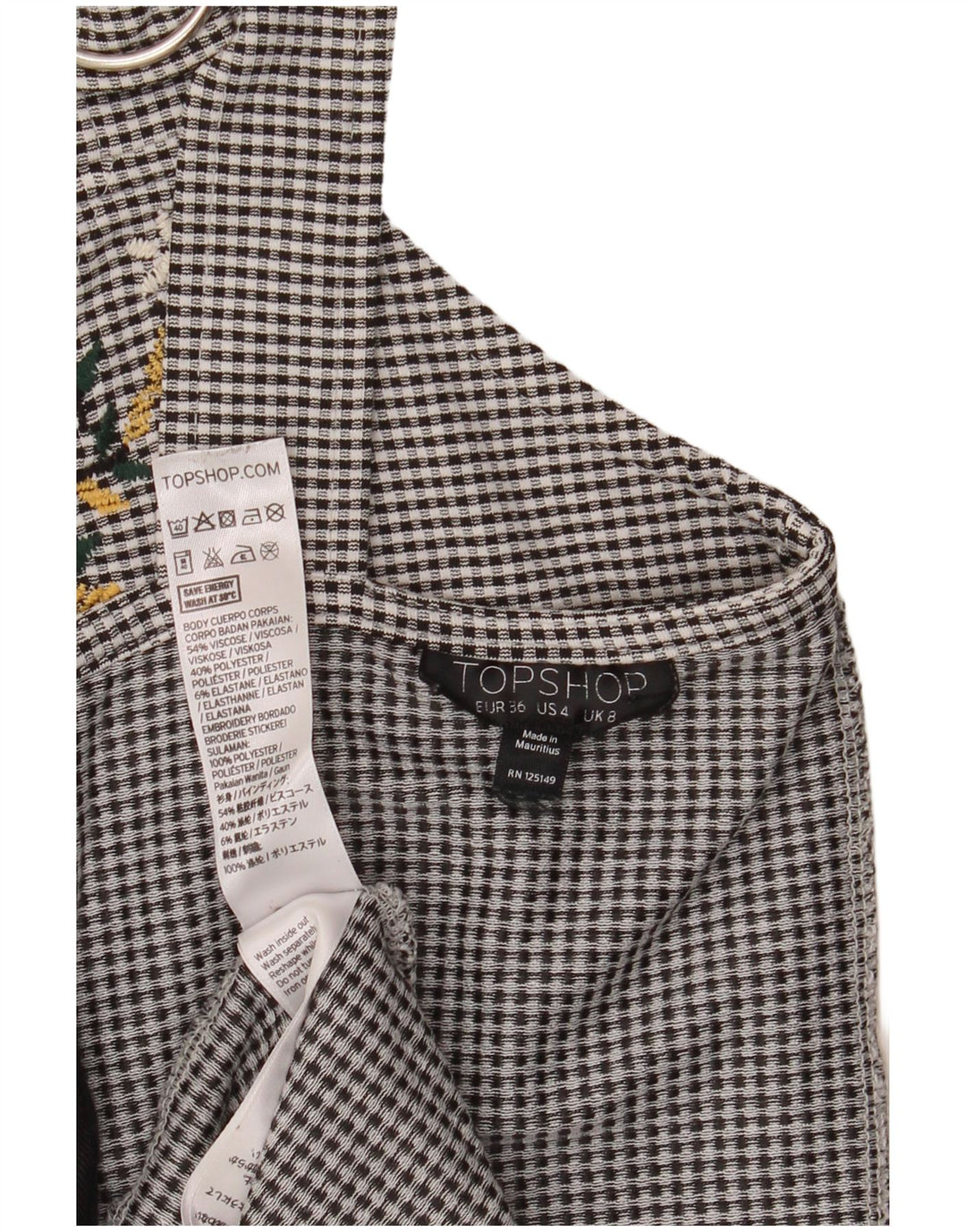 Topshop Damen Sommerkleid EU 36 Small Schwarz Gingham Viskose