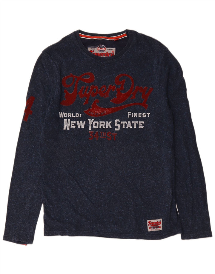 Superdry Herren Grafik-Oberteil, langärmlig, mittelmarineblaue Baumwolle