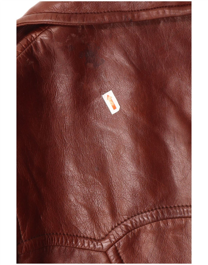 VINTAGE Damen Ledermantel IT 52 2XL Braunes Leder