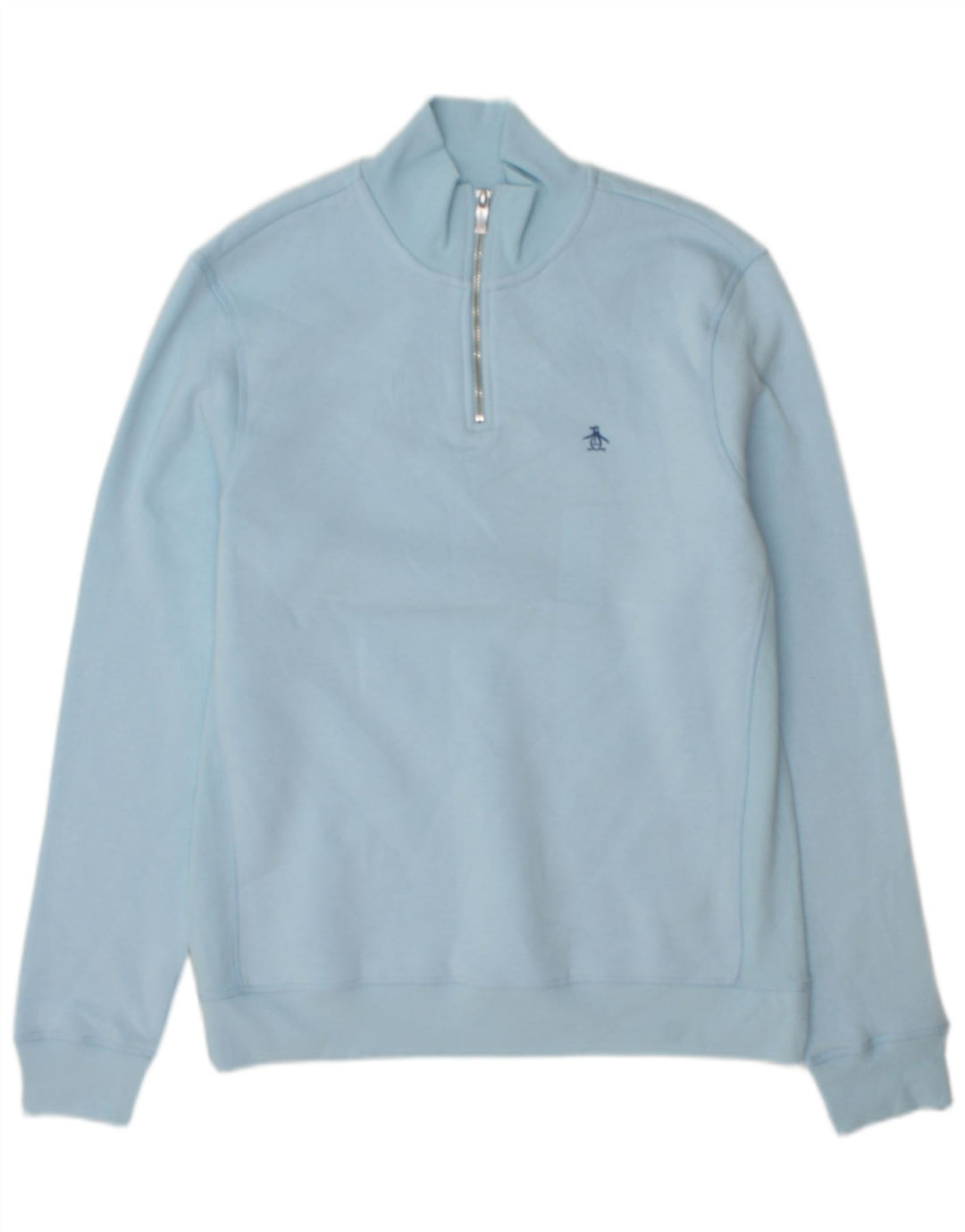 Penguin Herren-Sweatshirt mit Reißverschluss am Hals, mittelblaue Baumwolle