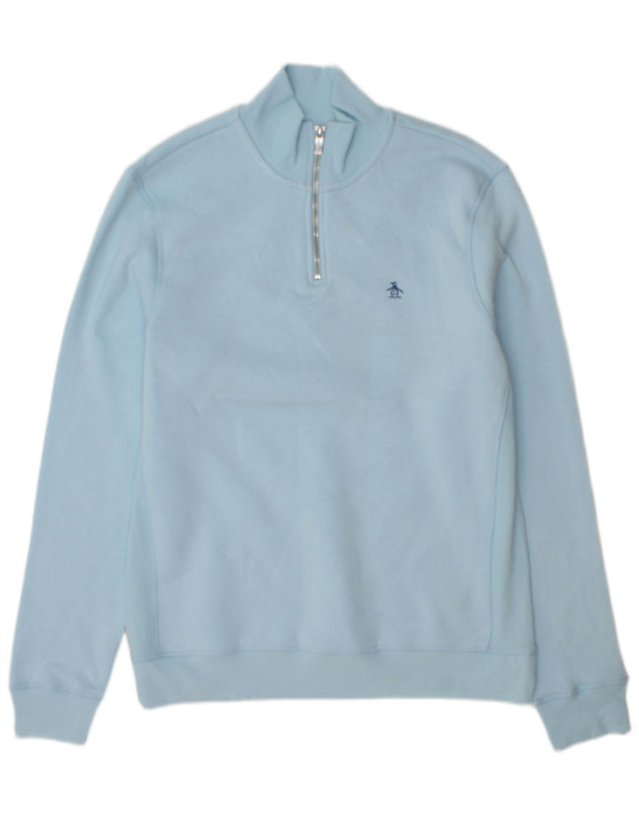 Penguin Herren-Sweatshirt mit Reißverschluss am Hals, mittelblaue Baumwolle