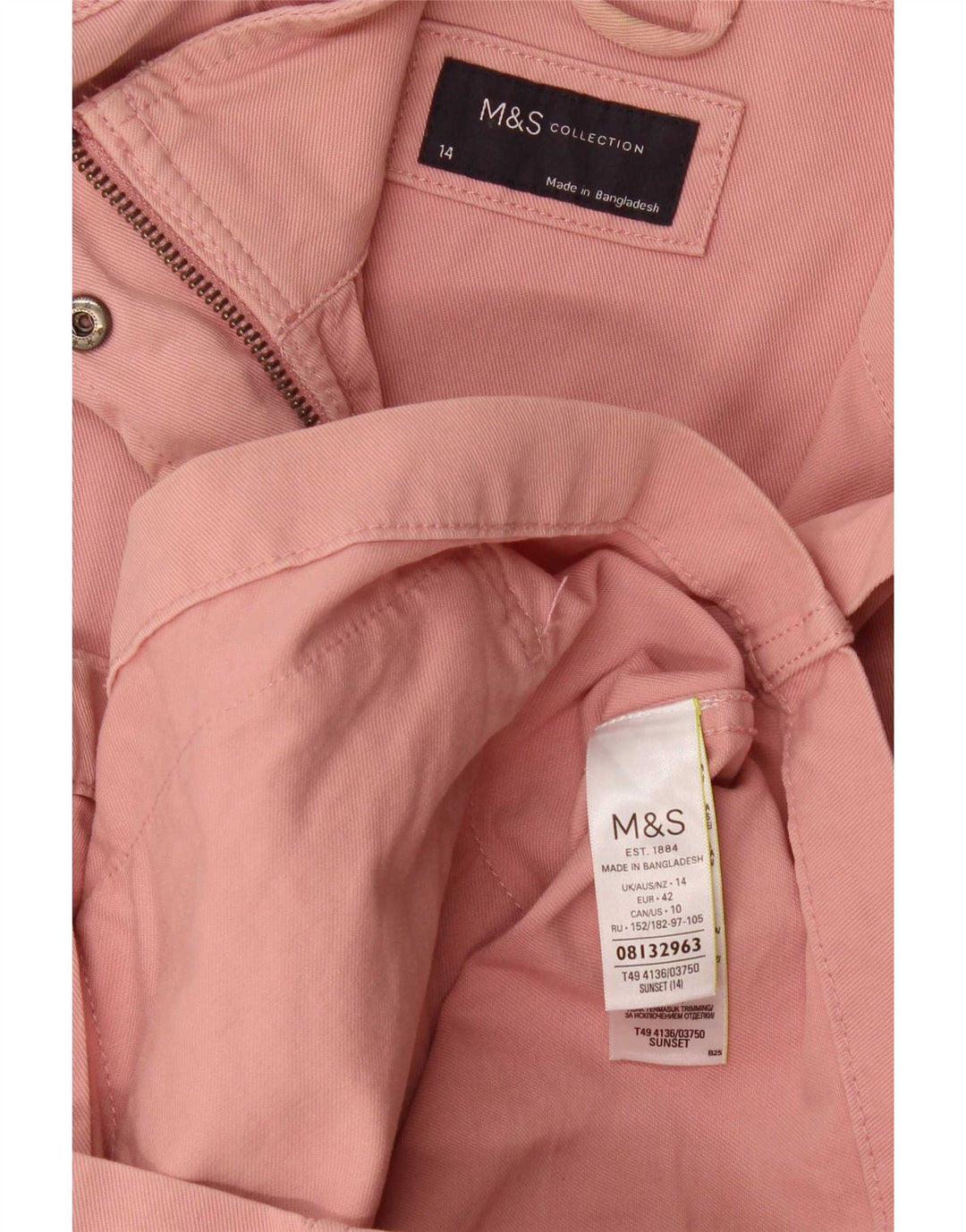 Marks & Spencer Damen Utility-Jacke UK 14 Large Rosa Baumwolle