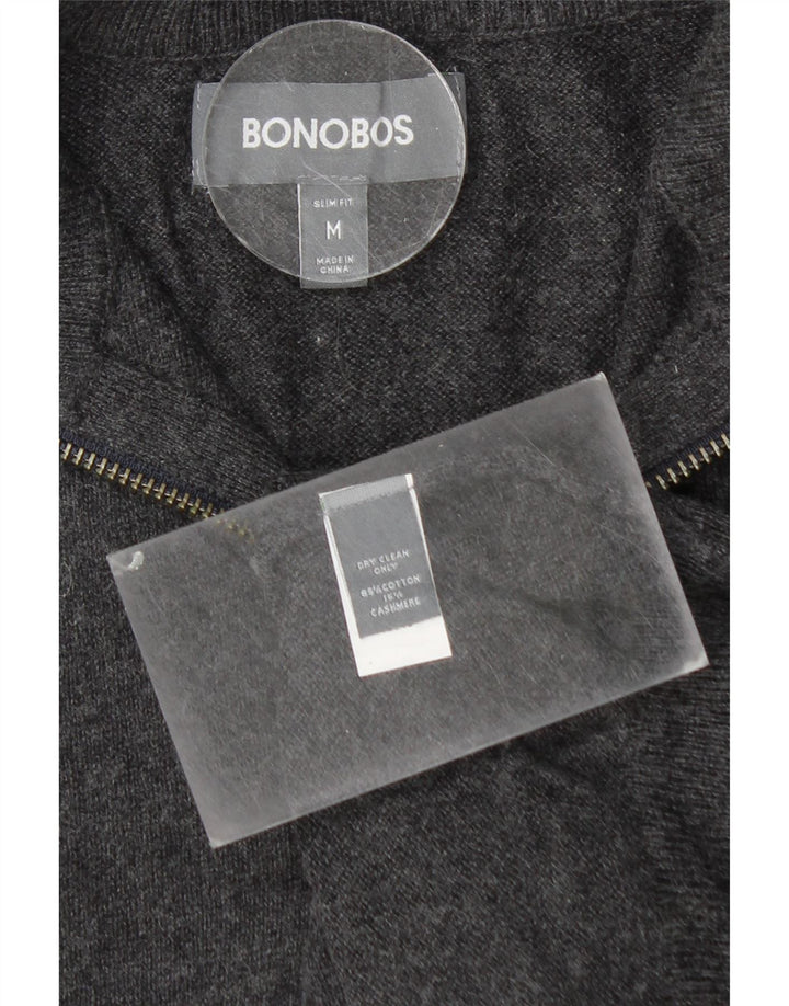 BONOBOS Herren-Pullover mit Reißverschluss am Hals, mittelgraue Baumwolle