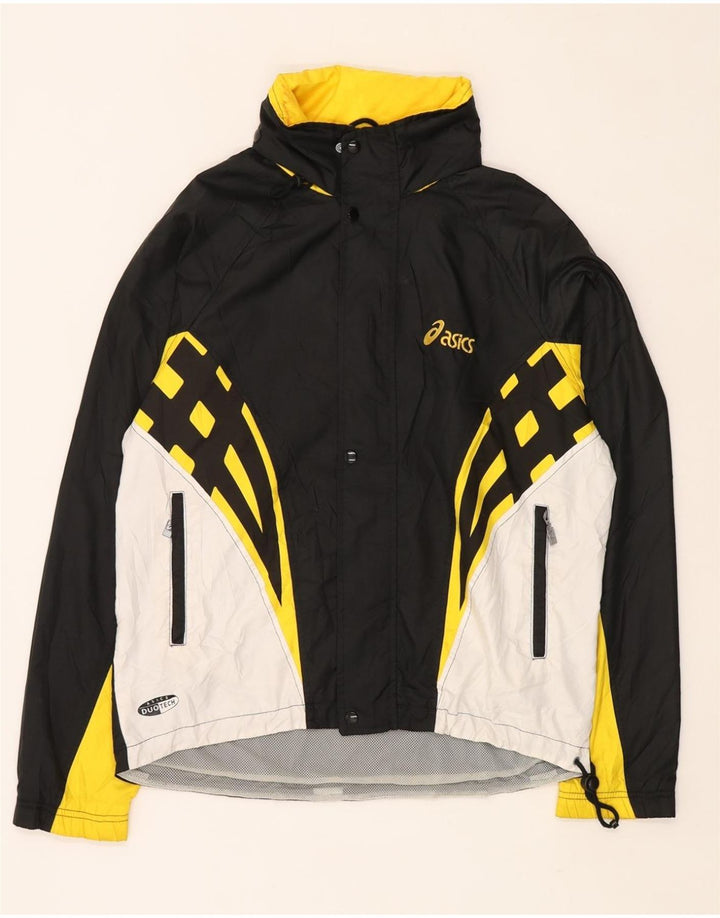 ASICS Herren-Regenjacke mit Kapuze, UK 40, Größe L, Schwarz, Farbblock