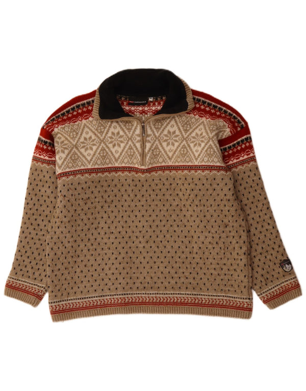 CAMPAGNOLO Herren-Pullover mit Reißverschluss, XL, Beige, Fair-Isle-Wolle