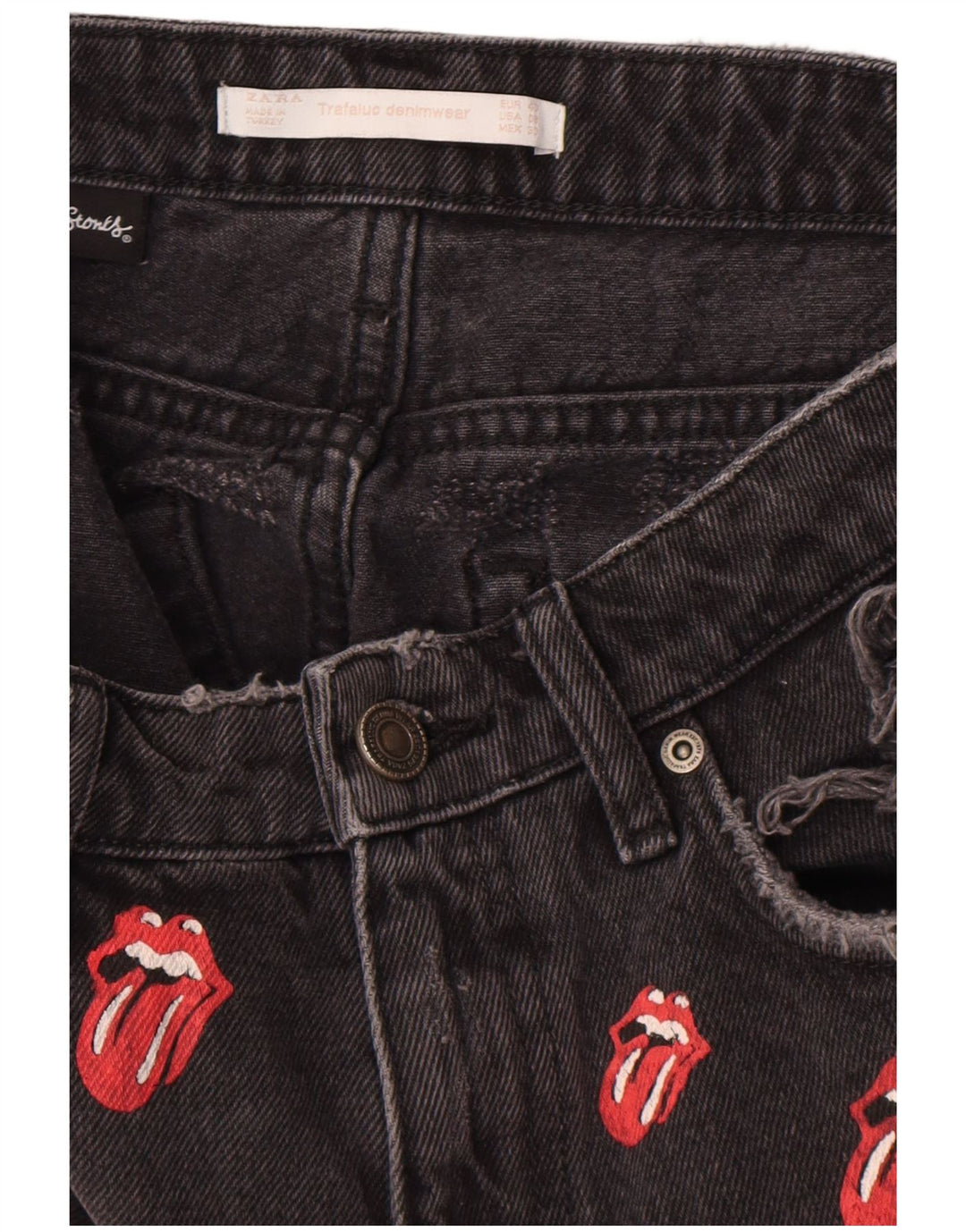 Zara Womens Graphic Distressed Denim Shorts EU 40 Medium W30 Schwarz