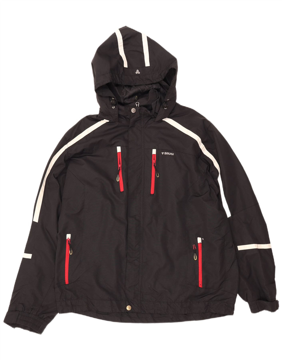 BRUGI Herren Regenjacke mit Kapuze UK 42 XL Schwarz gestreift