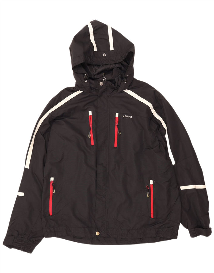 BRUGI Herren Regenjacke mit Kapuze UK 42 XL Schwarz gestreift