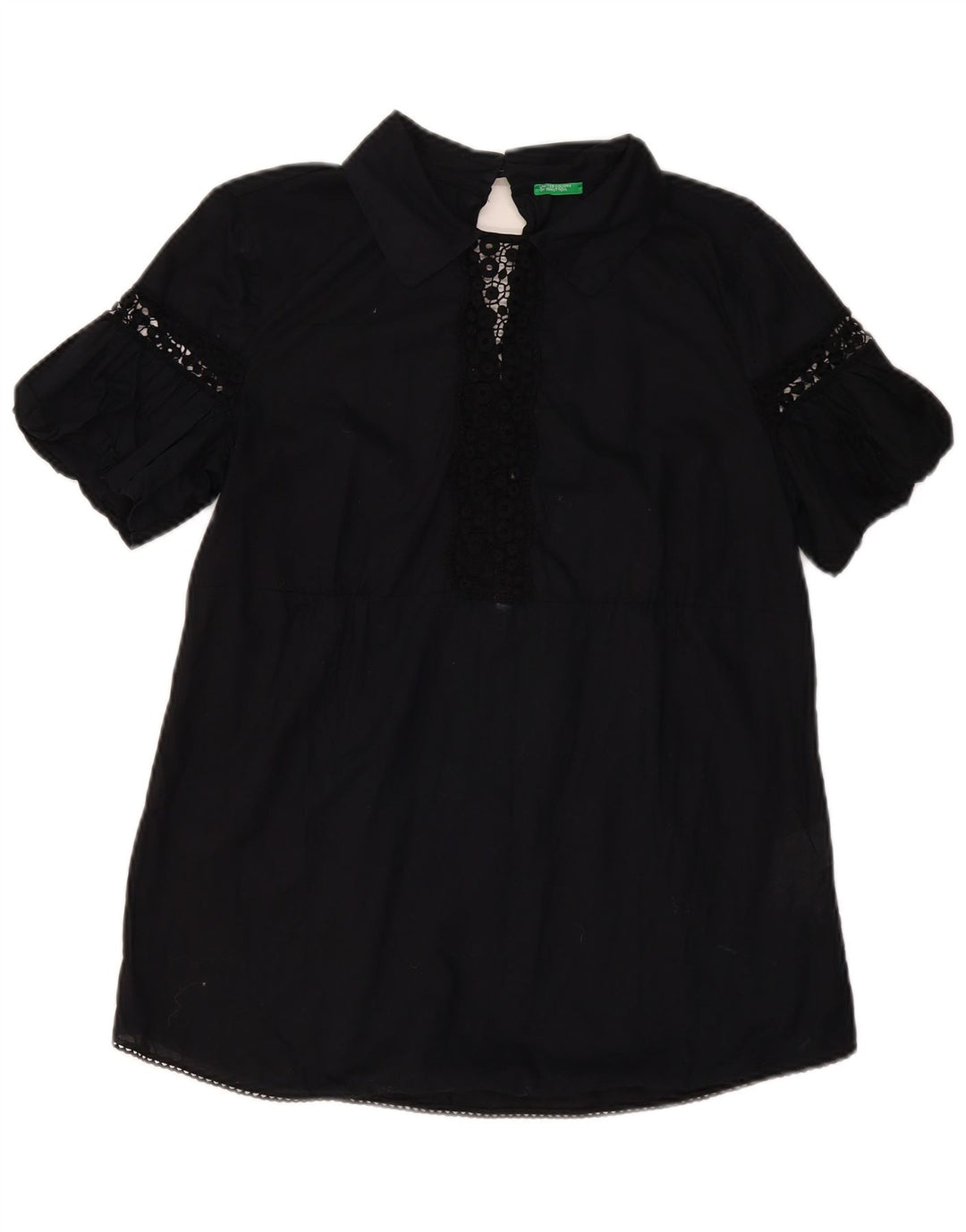 BENETTON Damen-Blusenoberteil, UK-Größe 44, groß, schwarze Baumwolle mit Blumenmuster