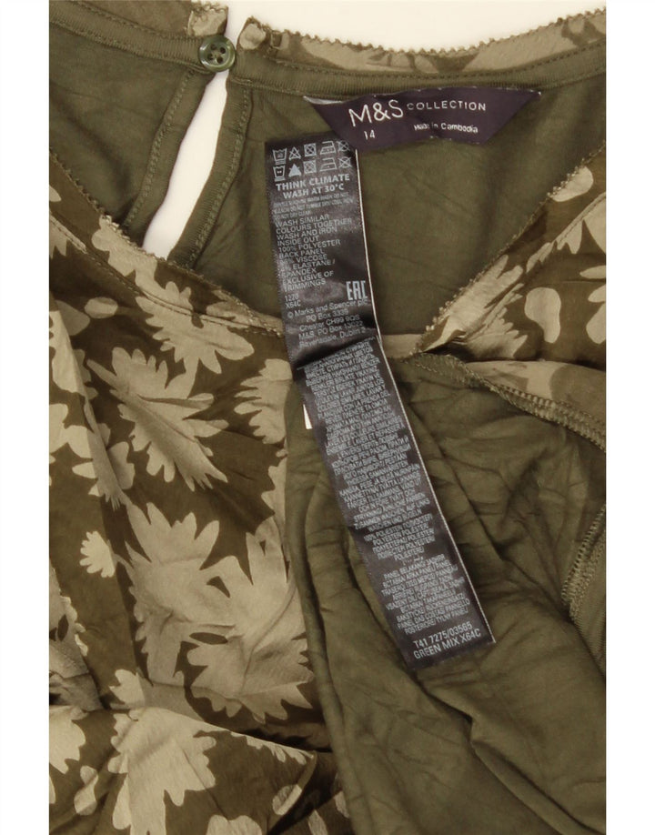 Marks & Spencer Damen T-Shirt Top UK 14 Large Grün Blumenmuster Polyester