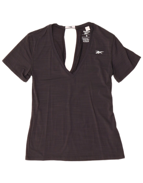 Reebok Damen T-Shirt Top UK 8/10 Small Schwarz geflecktes Nylon