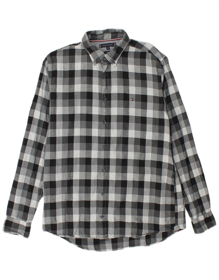 Tommy Hilfiger Herren-Flanellhemd mit schmaler Passform, XL, grau kariert, Baumwolle