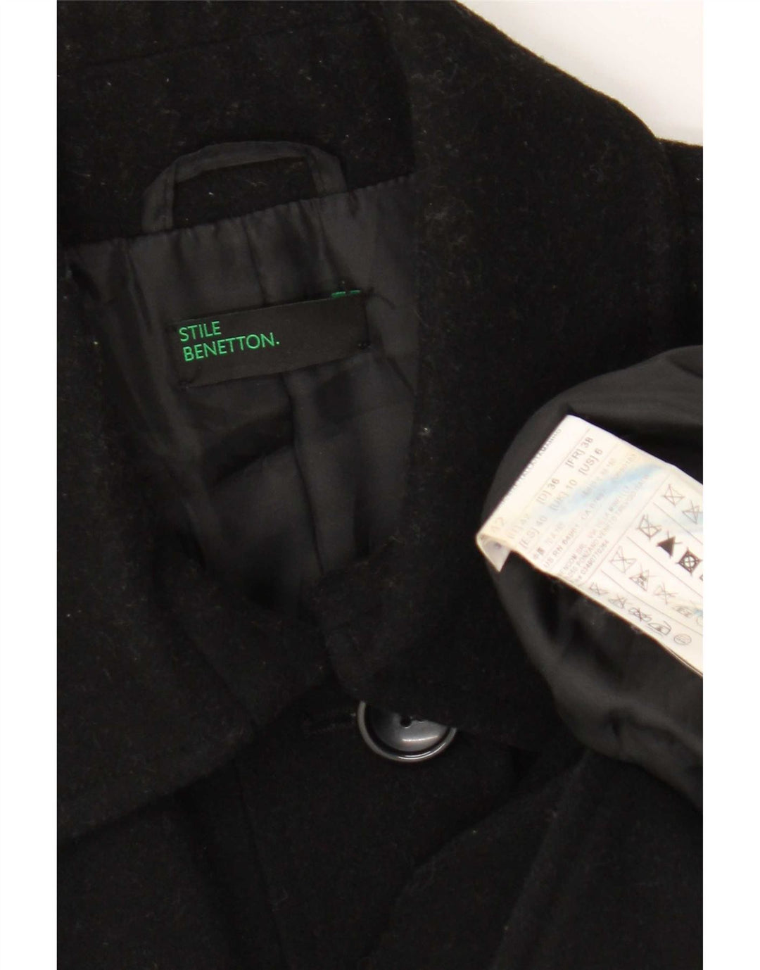 Benetton Damenmantel UK 10 Small Schwarze Wolle