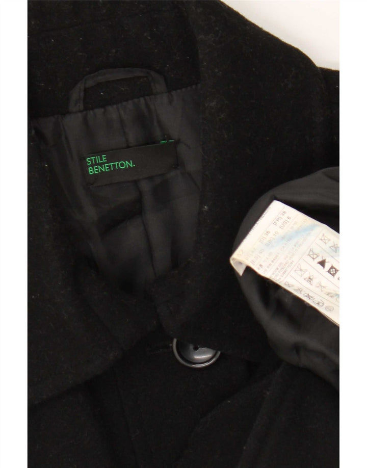 Benetton Damenmantel UK 10 Small Schwarze Wolle