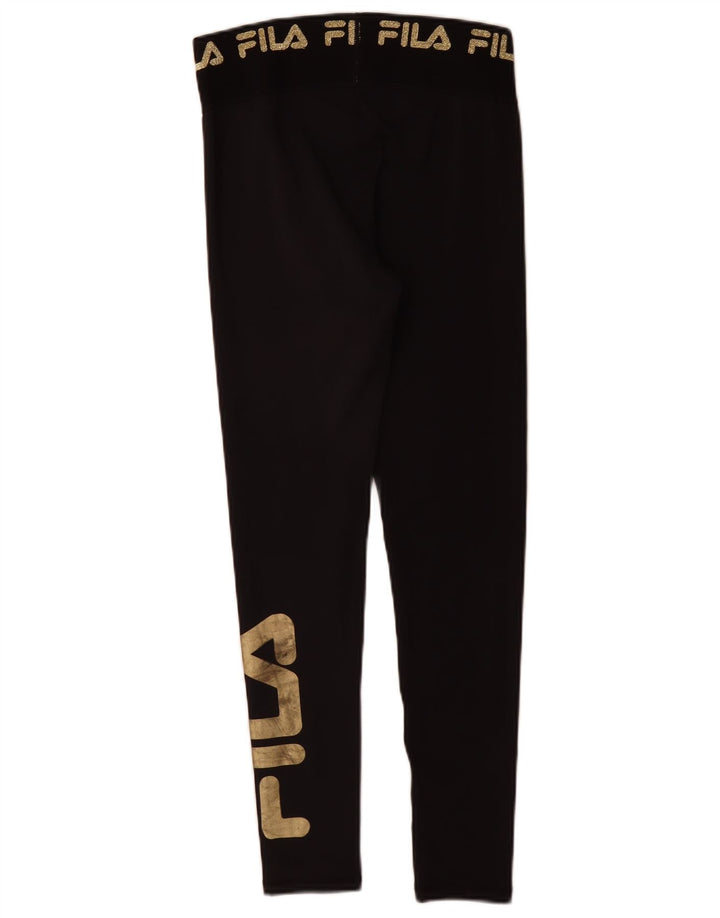 Fila Damen Grafik-Leggings UK 10 Small Schwarz Polyester Sport