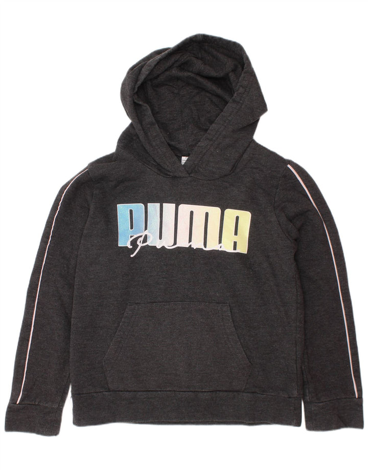 PUMA Mädchen-Kapuzenpullover mit Grafik, 6–7 Jahre, Größe S, Grau, Baumwolle