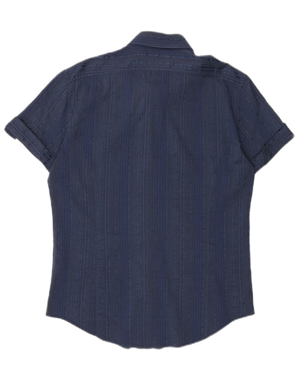 Naracamicie Damen Kurzarmhemd UK 18 XL Marineblau gestreift Baumwolle