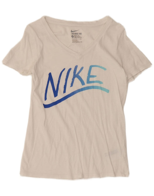 Nike Damen Athletic Cut Graphic T-Shirt Top UK 10 Small Weiße Baumwolle