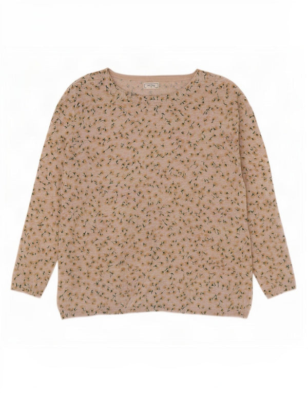 Fat Face Damen-Pullover mit U-Boot-Ausschnitt, UK 12, mittelbeige, geblümte Baumwolle