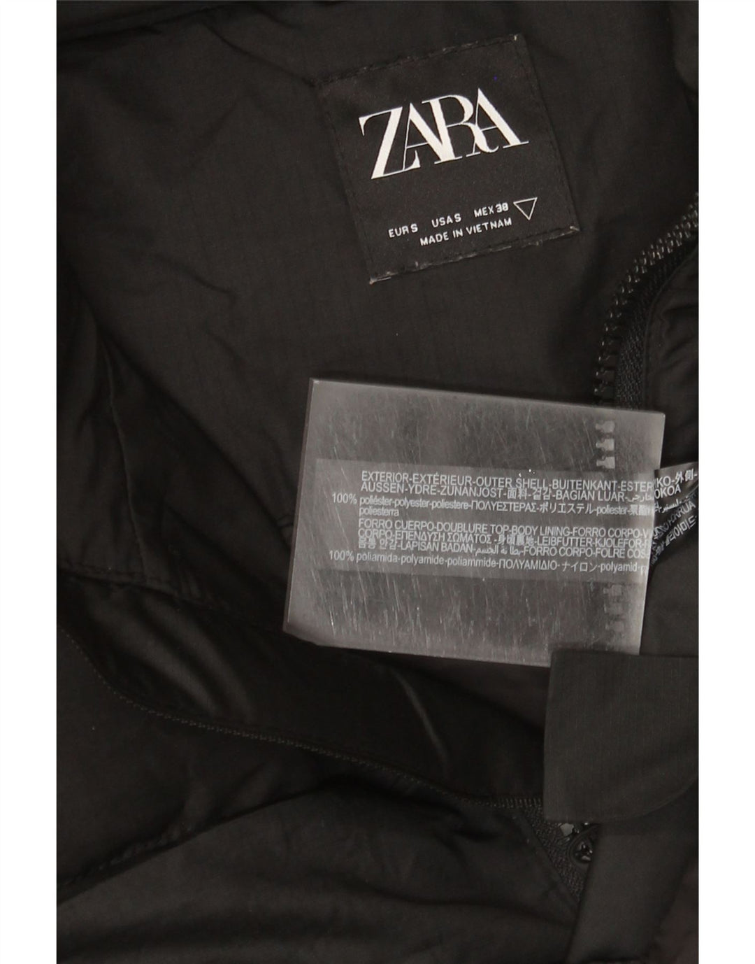 ZARA Herren-Jacke mit Kapuze, lockere Passform, gepolstert, Größe 36, Größe S, Schwarz, Polyester