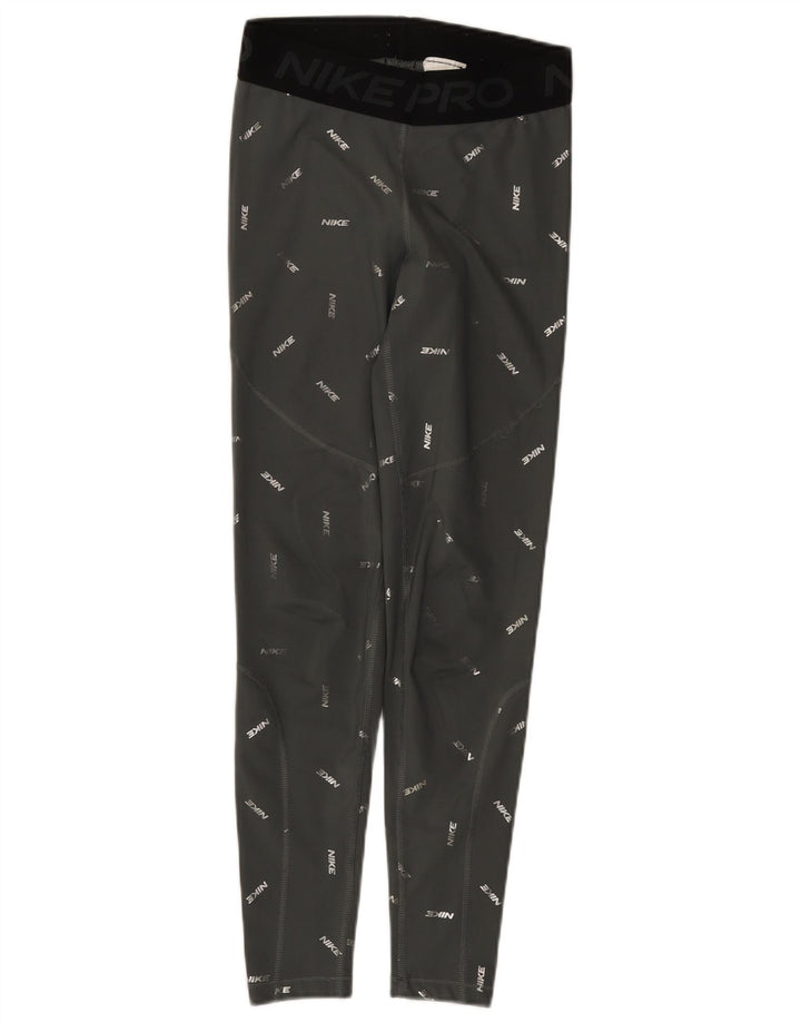 Nike Damen Dri Fit Graphic Leggings UK 12 Mittelgraues Polyester