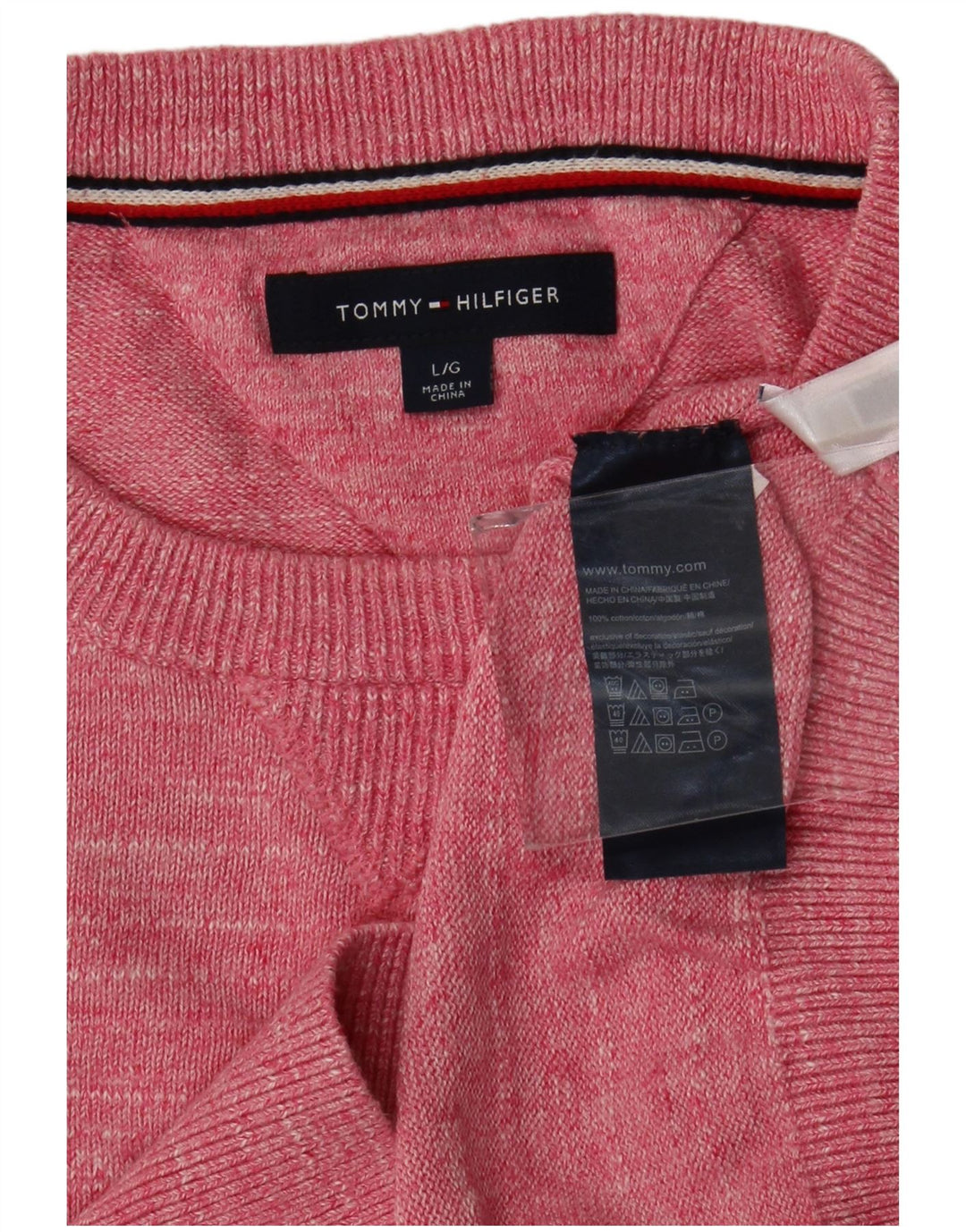 Tommy Hilfiger Herren-Pullover mit Rundhalsausschnitt, groß, rosa gefleckte Baumwolle