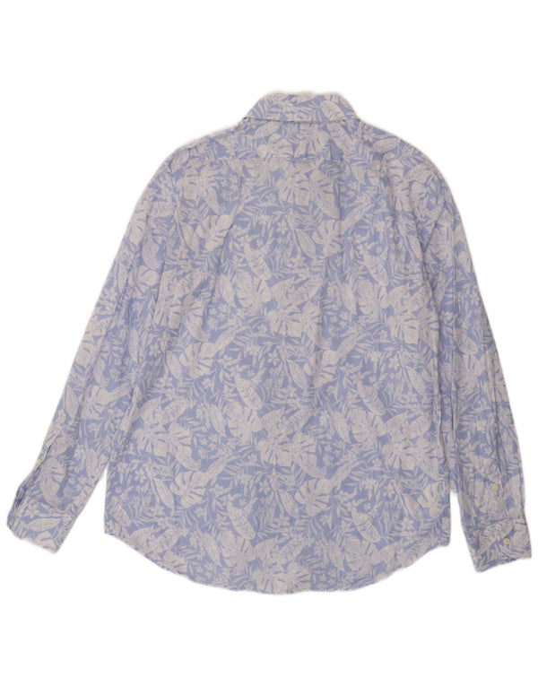 Boggi Herren-Hemd mit normaler Passform, XL, Blau, Blumenmuster, Baumwolle, Tropisch