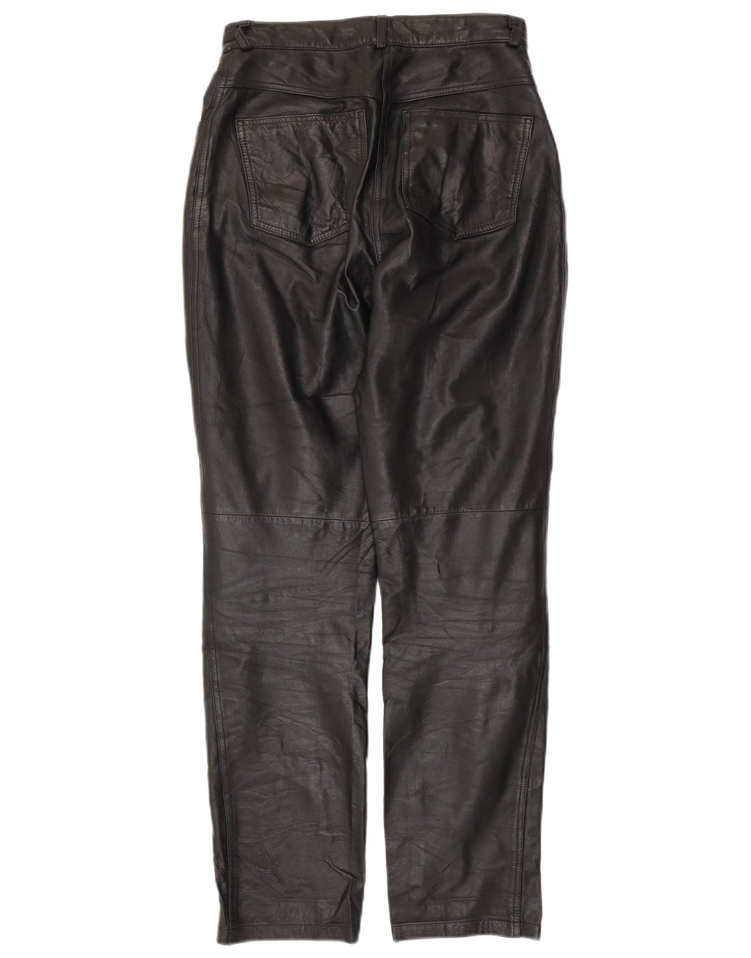 VINTAGE Damen Tapered Lederhose UK 10 Small W28 L30 Schwarzes Leder