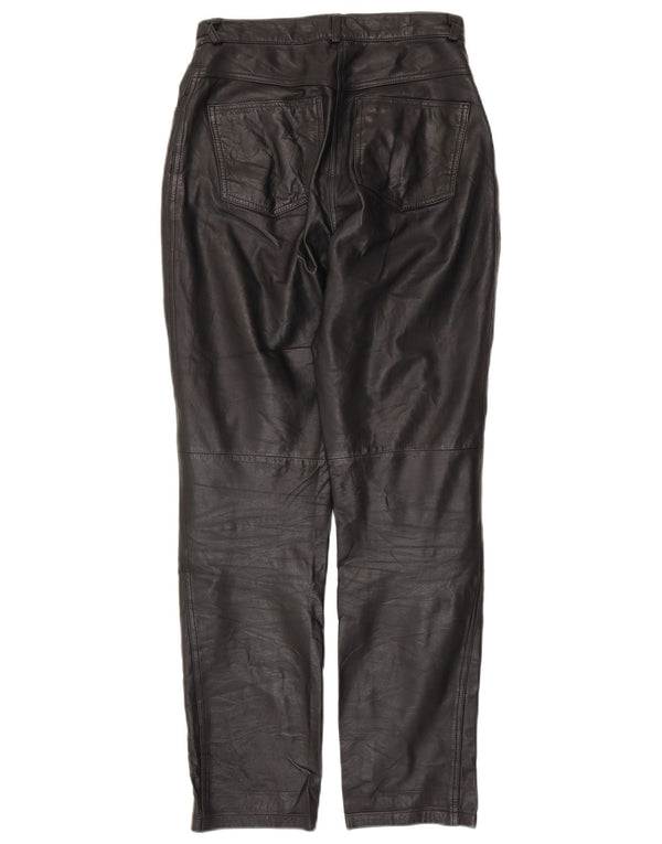 VINTAGE Damen Tapered Lederhose UK 10 Small W28 L30 Schwarzes Leder