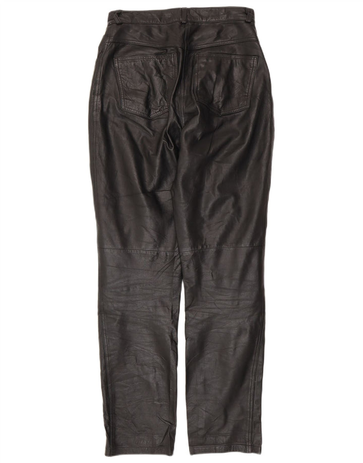 VINTAGE Damen Tapered Lederhose UK 10 Small W28 L30 Schwarzes Leder