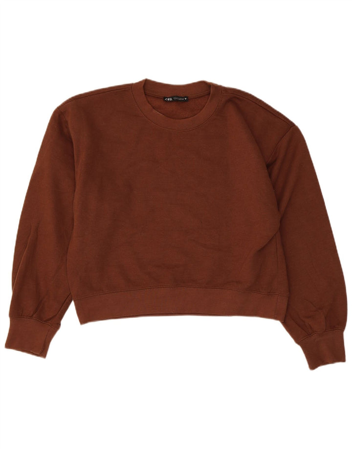 ZARA Damen Crop Oversized Sweatshirt Pullover UK 10 Small Braun