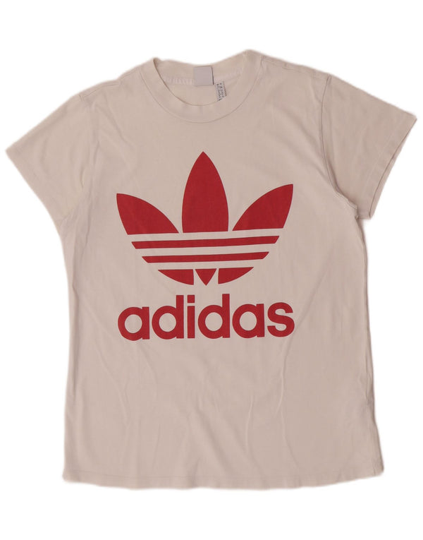 Adidas Damen-T-Shirt in Übergröße mit Grafik, UK 8, Größe S, weiße Baumwolle