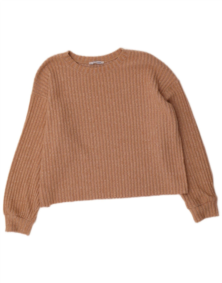 ZARA Womens Trafaluc Oversized Crew Neck Jumper Sweater UK 14 Medium Beige