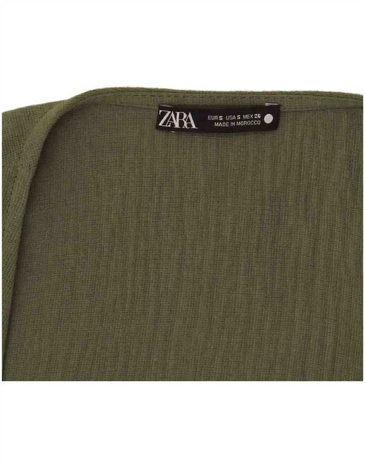 Zara Damen Crop Top 3/4 Ärmel UK 10 Small Grün