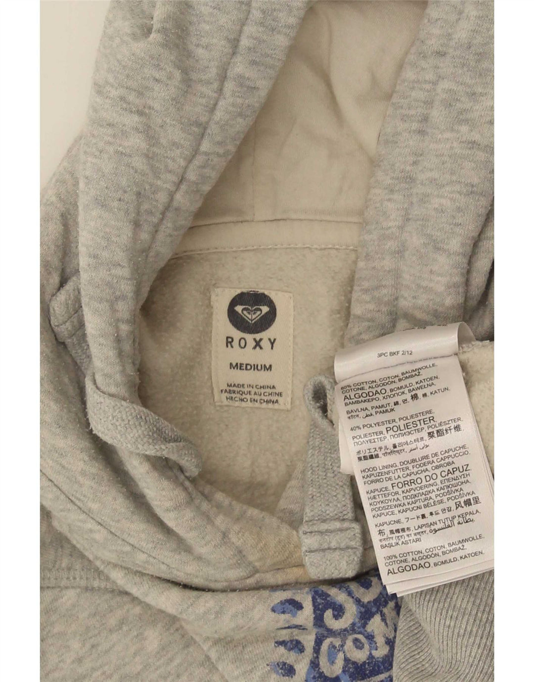 Roxy Womens Graphic Hoodie Pullover UK 12 Mittelgrau gefleckte Baumwolle