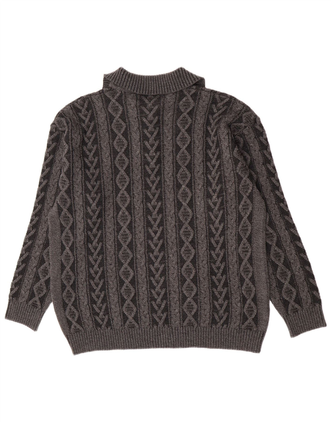 Vintage Herren-Pullover mit Reißverschluss, IT 52, große graue geometrische Wolle